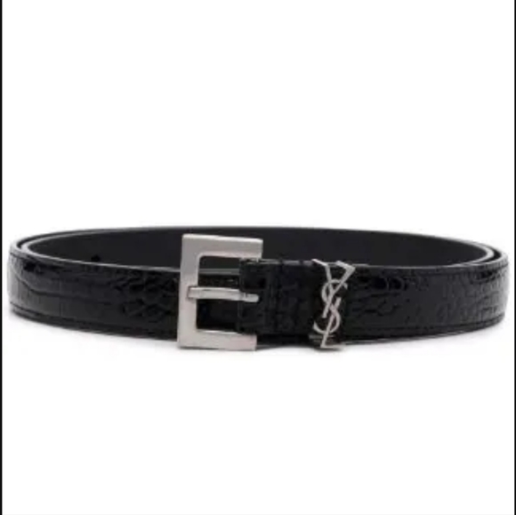 SAINT LAURENT Monogram-Buckle Croc-Embossed Leather Belt Size 75 - Picture 3 of 7